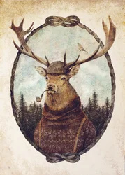 Hirsch in gemütlicher Kleidung