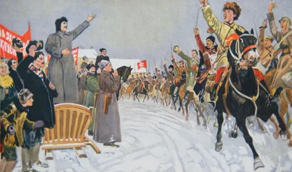 Stalin inspiziert die erste Rote Kavalleriearmee der Republik