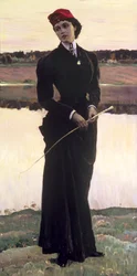 Porträt von Olga Nesterova oder, Frau in Reitkleidung, 1906