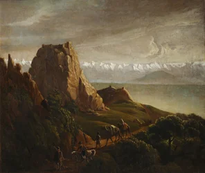 Kaukasische Landschaft mit Kamelen