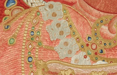Detail der kaiserlichen bestickten Seiden-Thangka