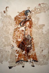 Minoische Zivilisation: Frauen bei der Anbetung. Detail. Fresko aus dem Lustralbecken von Xeste 3 in Akrotiri (Thera), Santorin. Maße 143x381 cm, 16. Jahrhundert v. Chr., Santorin, Sammlung der Fresken von Akrotiri auf Thera