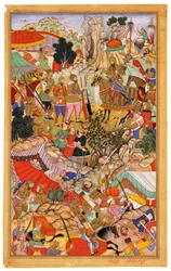 Tayang Khan mit dem Kopf des mongolischen Führers Ong Khan, Miniatur aus Jami