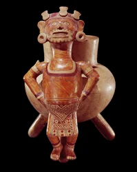 Dreifußvase mit einer Effigie-Figur, aus Miahuatlan, Oaxaca