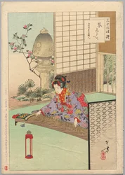 Eine Dame aus Nagoya der Koka-Ära spielt Koyo