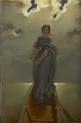 Die Bootsführerin Baronin Marie Spaun am Gmundner See, ca. 1851