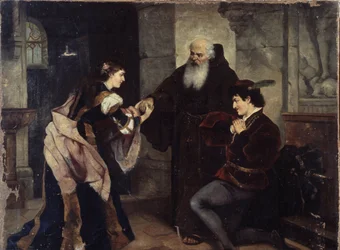 Die Hochzeit von Romeo und Julia. Szene, inspiriert von dem Theaterstück William Shakespeares (1564-1616). Moritz Ludwig von Schwind (1804-1871), österreichische Kunst, Mitte des 19. Jahrhunderts, Romantik. Museum für Geschichte und Kunst, Tscherepowez