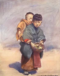 Kinder der Welt: Japanisch, Kleine Mutter (Farblithografie)