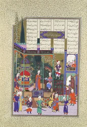 Die Krönung des Säuglings Schapur II., Folio 538r aus dem Buch Schāhnāme..., ca. 1525-30.