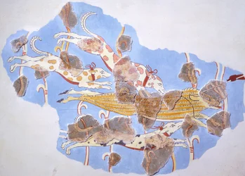 Jagdszene, Fresko aus dem Palast von Tiryns (Griechenland), mykenische Zivilisation