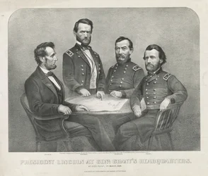 Präsident Lincoln im Hauptquartier von General Grant, ca. 1865 (Lithographie)