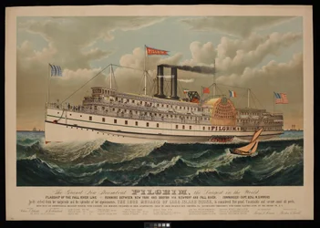 Das große neue Dampfschiff Pilgrim, das größte der Welt. Flaggschiff der Fall River Line - zwischen New York und Boston über Newport und Fall River