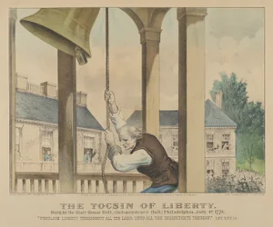 Der Freiheitsalarm, geläutet von der State House Glocke, Philadelphia am 4. Juli 1776