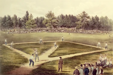 Das amerikanische Nationalspiel Baseball - Großes Spiel auf den Elysian Fields, Hoboken, New Jersey, 1866