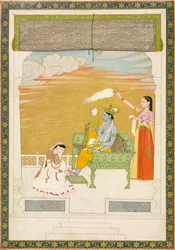 Lakshmi massiert den Fuß von Vishnu, ca. 1765-1770. Schöpfer: Nainsukh, Manju
