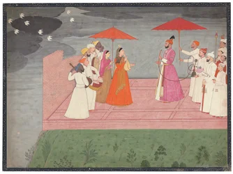 Musiker spielen eine Raga für Balwant Dev Singh während der Regenzeit, ca. 1745-50