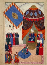 Die Empfangnahme des ungarischen Kronprinzen Zsigismond Janos durch Suleyman I am 29. Juni