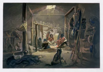 Das Innere der Hütte eines Mandan-Häuptlings, 1843