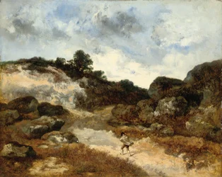 Vor dem Sturm, eine Figur auf der felsigen Straße nach Jean-de-Paris