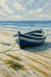Gelassenes Blaues Boot am Strand