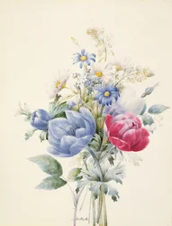 Eine Rose, Anemone, Reseda und Gänseblümchen