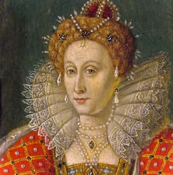 Detail eines Miniatur-Ölporträts von Königin Elisabeth I.