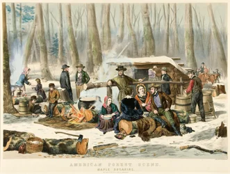 Amerikanische Waldszene - Ahornzuckerherstellung, veröffentlicht 1855