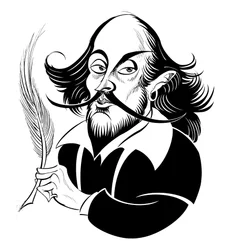 William Shakespeare - schwarz-weiße Karikatur