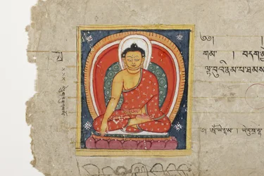 Seite aus einem buddhistischen Manuskript, möglicherweise aus dem Mahashitalanika, ca. 1400