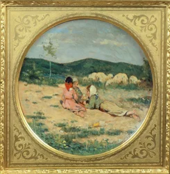 Teller mit Figuren von Hirten, von Niccolo Cannicci, um 1880