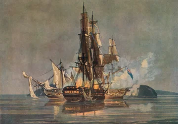 Die letzte französisch-britische Fregattenschlacht, um 1815