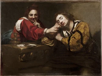 Wahrsageszene (Schläfer von einer jungen Frau geweckt), von Niccolo Renieri