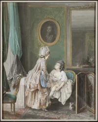 Frau zieht ihren Strumpf an