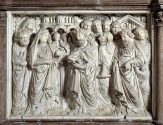 Darbringung Jesu im Tempel, Kanzel, 1260, Baptisterium San Giovanni in Pisa, Italien