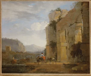 Italienische Landschaft mit Ruinen eines Aquädukts