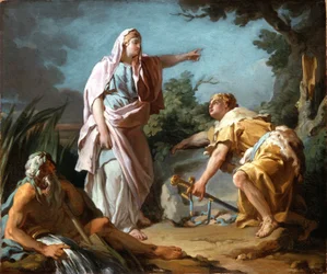 Aethra zeigt ihrem Sohn Theseus den Ort, an dem sein Vater seine Waffen versteckt hatte, 1768