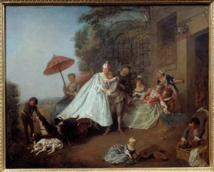Die Ankunft einer Dame in einem von Hunden gezogenen Wagen