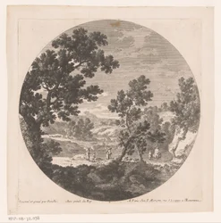 Landschaft mit Hirten entlang eines Flusses