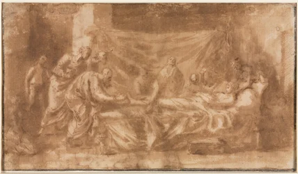 Letzte Ölung (recto), Drei Köpfe und andere Skizzen (verso)