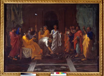 Moses verwandelt Aarons Stab in eine Schlange