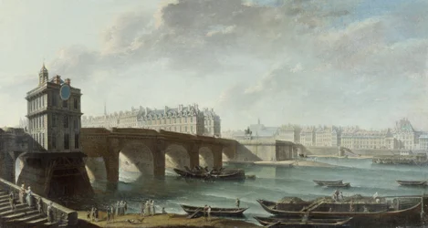 La Pompe de la Samaritaine, der Pont-Neuf und die Île de la Cité, der Quai de Conti, Blick vom Quai du Louvre, vor 1771