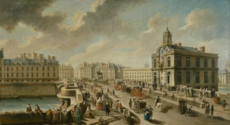 Pont-Neuf und die Samaritaine-Pumpe, gesehen vom Quai de la Mégisserie