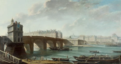 Die Samaritaine-Pumpe, Pont-Neuf, Île de la Cité und der Conti-Kai vom Louvre-Kai aus gesehen, vor 1771
