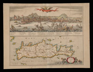 Ansicht von Candia und Karte von Kreta
