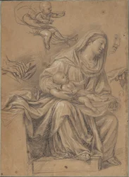 Sitzende Madonna mit dem Christuskind auf ihrem Knie und verwandte Studien