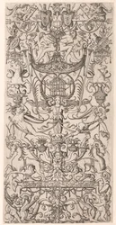 Ornamenttafel mit Vogelkäfig