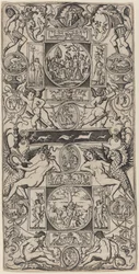 Ornamenttafel mit Orpheus und dem Urteil des Paris