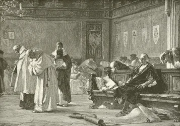 Kolumbus verspottet im Rat von Salamanca