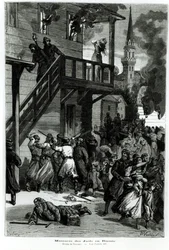 Massaker an den Juden in Russland, graviert von Gustave Voulquin (fl. 1880-90) aus Le Journal Illustré, Juni 1881