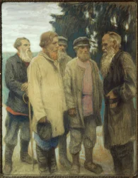 Leo Tolstoj mit Bauern